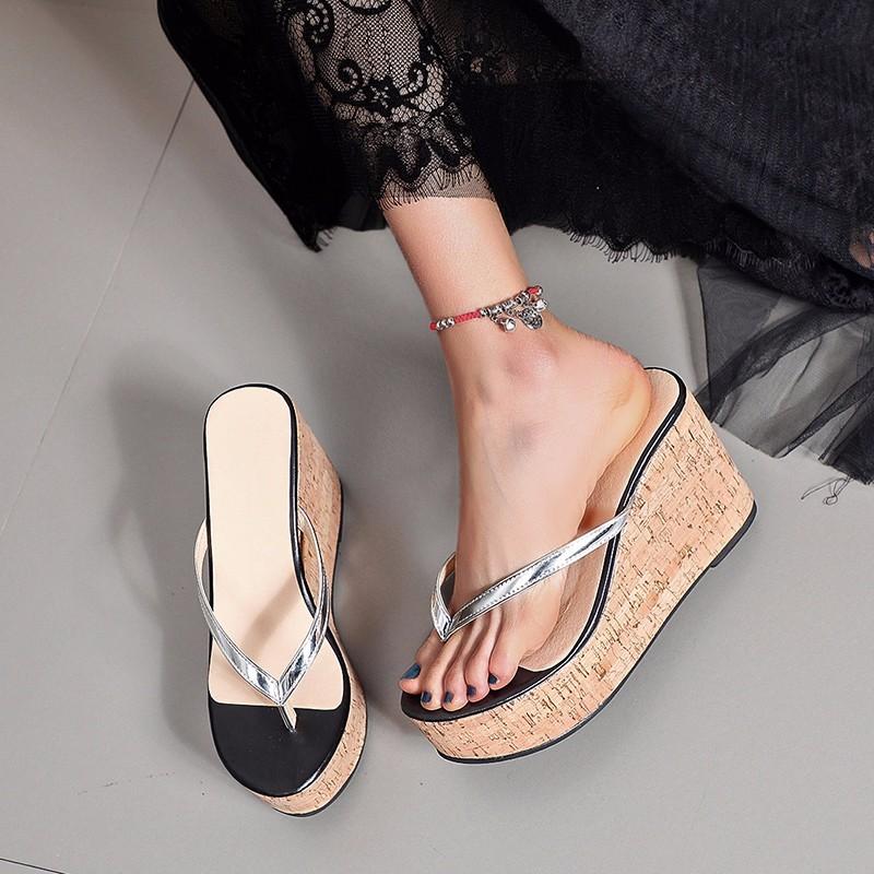 

Sexy Super High Heels Size43 Rome Platform Wedges Pinch Slippers Mules Slippers Shoes Women Sandals Ladies Flip Flops, Black