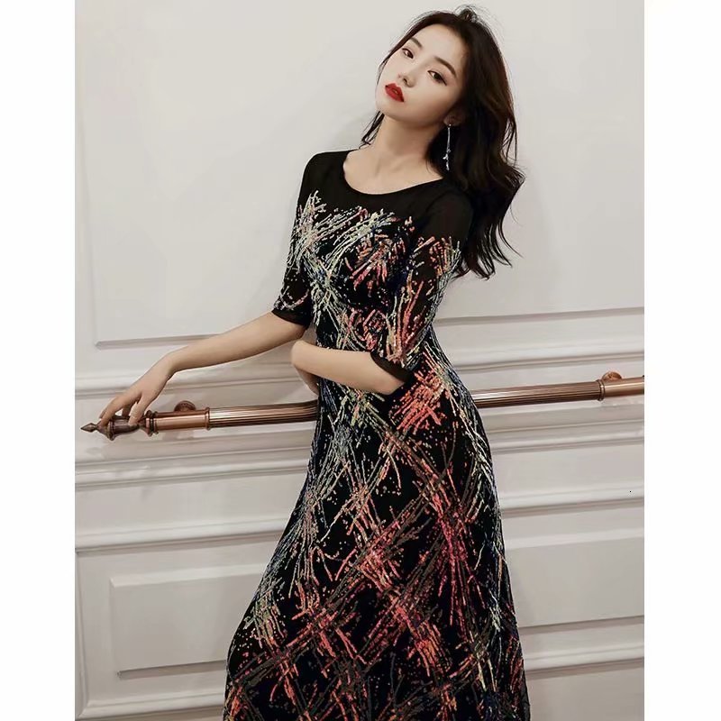 

2021 New Mid-sleeve Lantejoulas Evening Dressed As a Fiesta Boda Robe Soiree OA64, Same as images