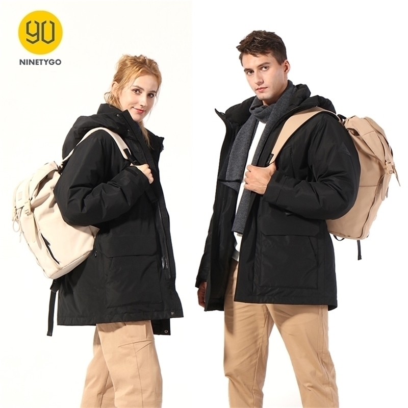 

NINETYGO Smart Heated Down Jacket 80% Down High-Tech Heating 4 Temperature Settings Fashion Parka Waterproof Winter Down Parka 201223, Black