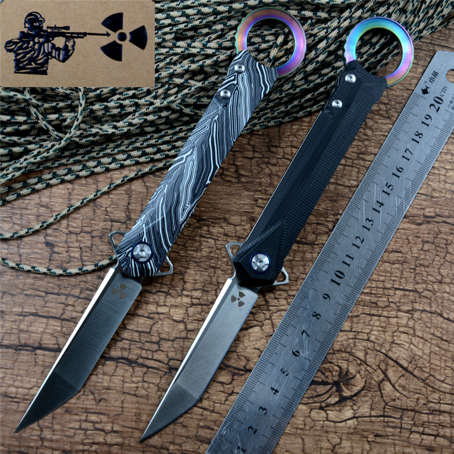 

Jungle Edge JR3312 Tanto Hunting Survival Knife with Key-ring D2 Blade Black or Damascus Texture G10 Handle Outdoor pocket Folding Knife EDC