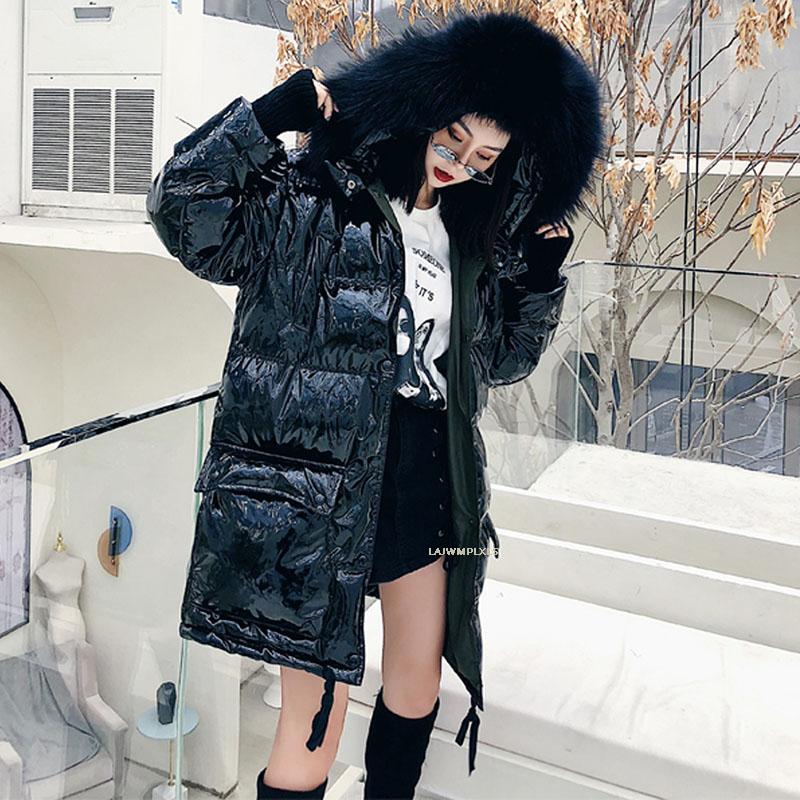 

2020 New Winter Jacket women Real Natural Fur Bright Glossy Down Coat Women Thicke Parka Female Waterproof Duck Down Coat YRF169, Black