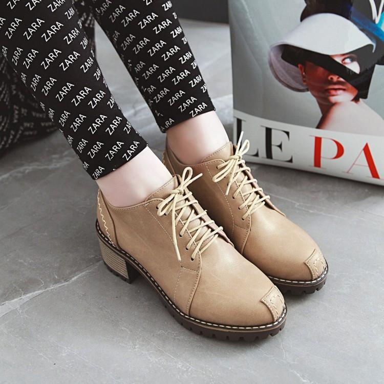 

PXELENA Women Oxfords Chunky Block High Heel Brogue Shoes Lace Up Round Toe Vintage Rome Casual Leisure Shoes Spring Autumn 2021, Black