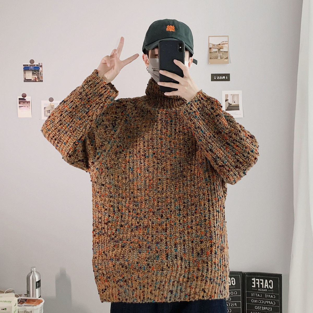 

Men's Jersey 2021 Autumn Thin New Tightly Knit Long Sleeve Sweater Fashion Youth Clothes CMGH, Khaki.