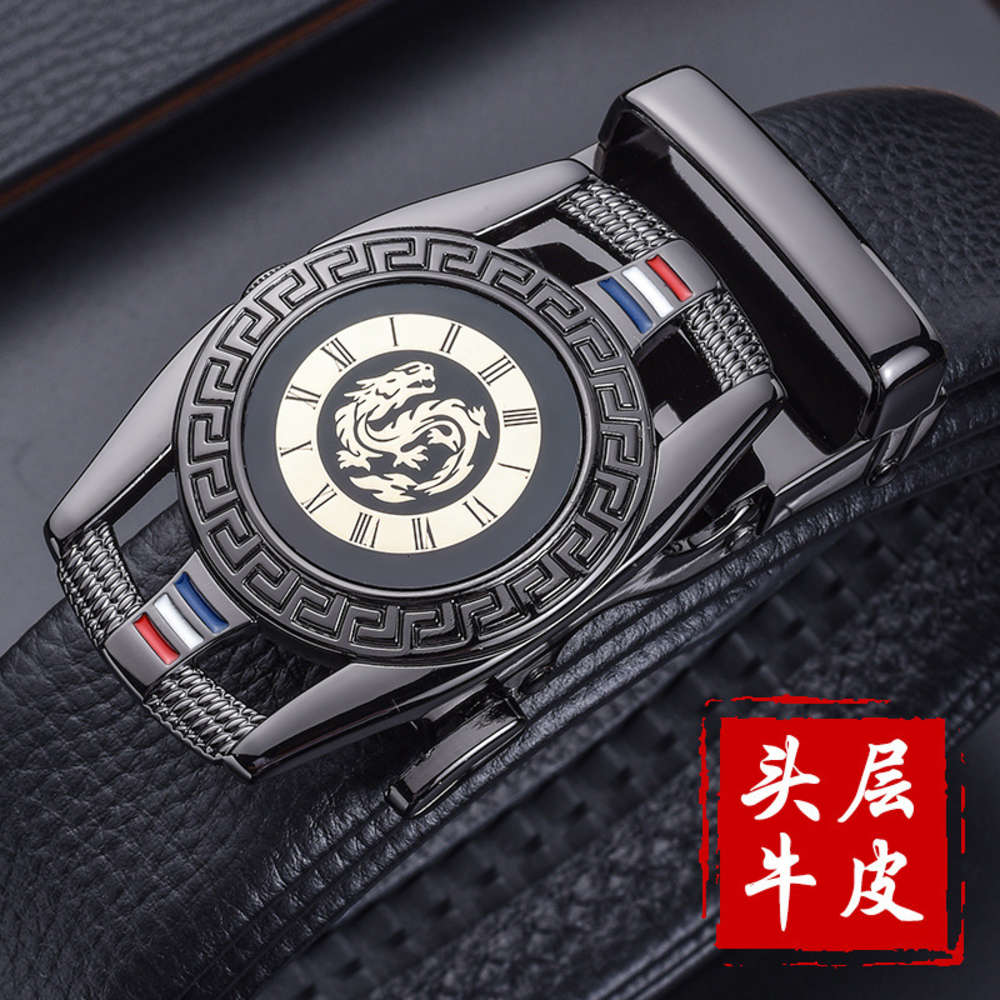 

Men's leather belt, tiktok, automatic button belt, business jitter network, red live broadcast, hot selling., Black