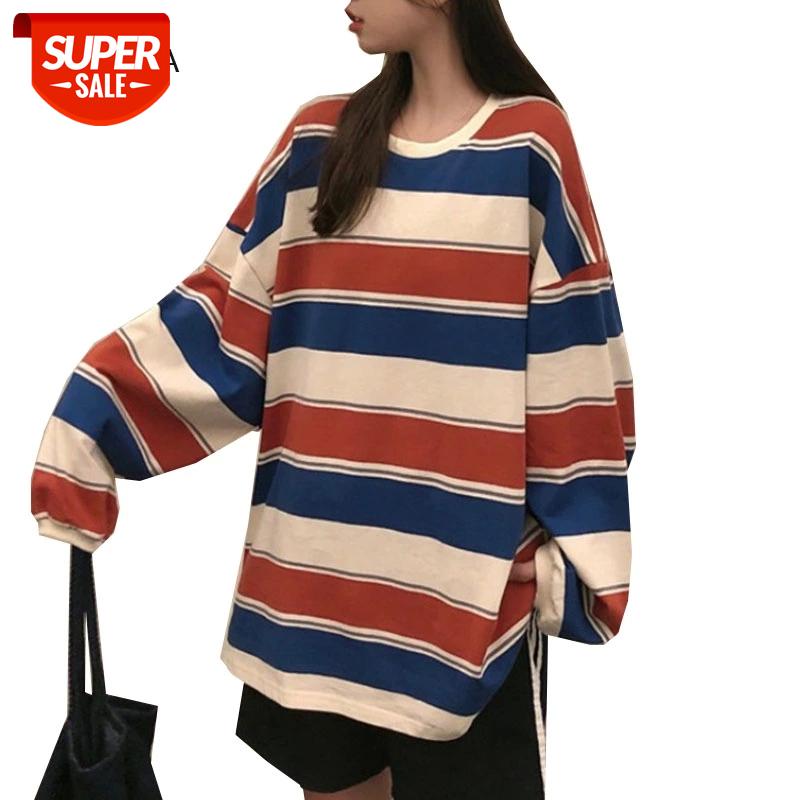 

Striped Women T-shirt Long Sleeve Casual Lady T Shirt Spring Autumn Fashion Female Tee Tops O-neck Oversize Woman Tshirts #Vs55, White