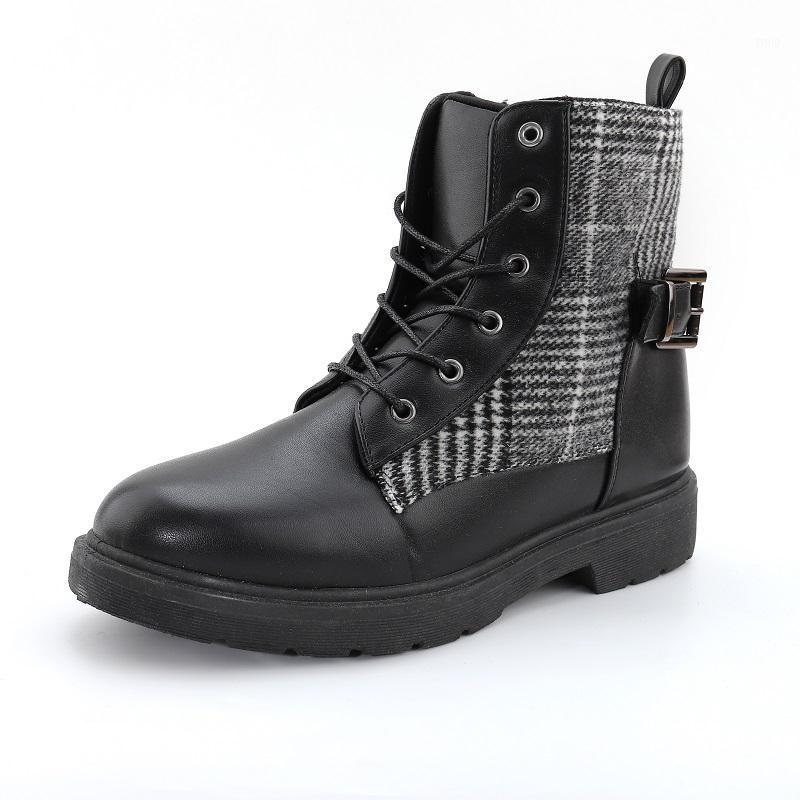 

Boots For Women Ladies Genuine Leather Ankle Boots Shoes Winter Fur Lining Female Motorcycle Shoes Women1, Checkered pattern