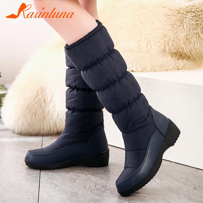 

2020 New Brand Fashion woman shoes Flat Platform Round Toe Snow Winter waterproof Mid-calf Solid Female Boots, Beige