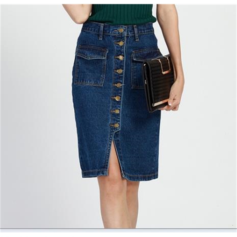 

2021 New Plus Size 3xl 4xl 5xl Skirts Womens Vintage High Waist Classic Blue Button Jeans Slim Sexy Office Midi Denim Skirt P57c, Beige