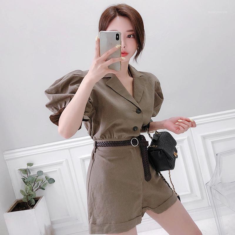 

shorts jumpsuit for women Summer Short Sleeve V neck Short Pants Sexy Laides trousers Shirt one piece korea jumpsuit1, Khaki