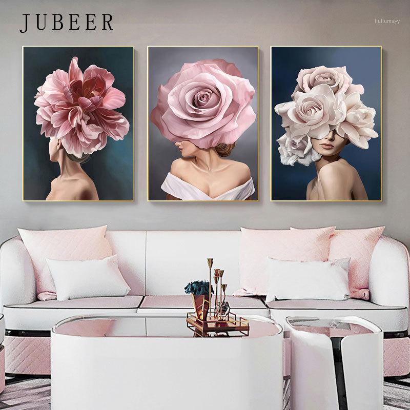 

Fashion Girl Pictures Abstract Canvas Painting Flower Wall Art Posters on The Wall Home Decoration Modern Poster Home Decor1