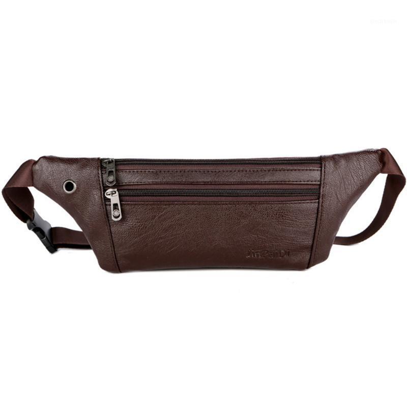 

Men Ultrathin Leather Waist Packs PU Leather Multifunction Man Bags Solid Color Male Waist Bags For Outdoor Sport1, Brown