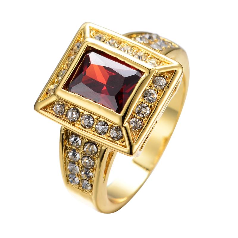 

Big Square Red Crystal Zircon Ring Vintage Fashion Yellow Gold Engagement Rings For Women Men Wedding Jewelry Dainty Stone Ring
