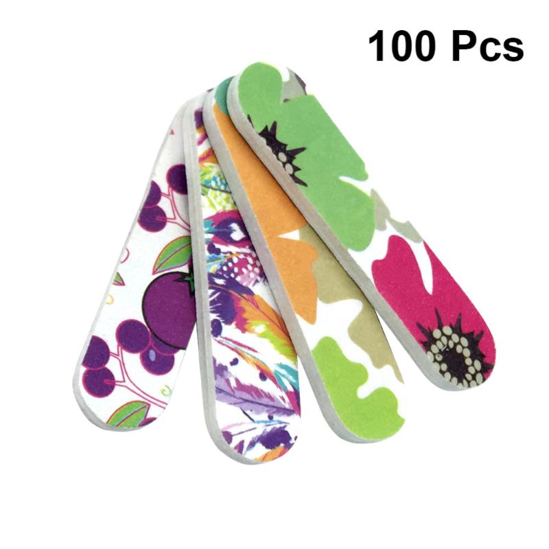 

100pcs Mini Nail Files Printing Double Sided Emery Board Nail Buffers Manicure Tools (Mixed Color