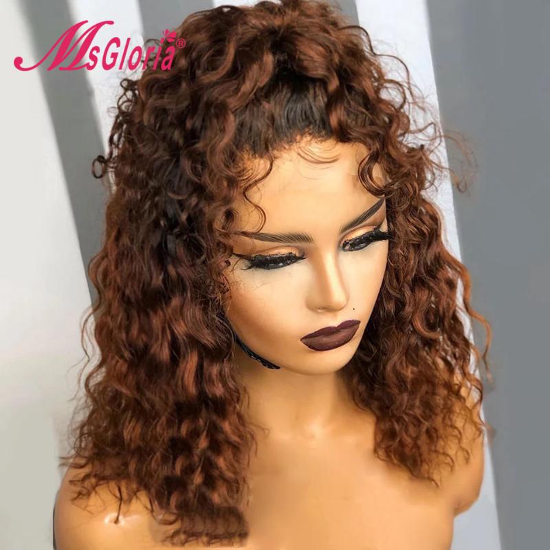 

Brown Colored 180% Density Curly Wigs Human Hair Pre Plucked Brazilian Remy Part Lace Front Human Hair Wigs For Black Women, As pic
