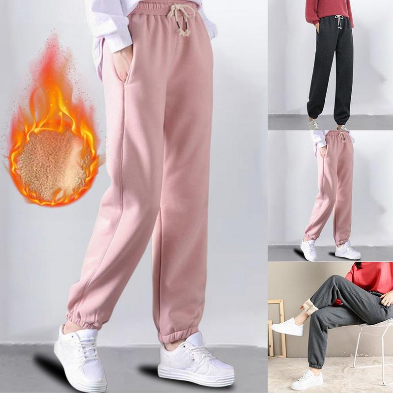

New Ladies Winter Plus Velvet Sweatpants Loose Warmth Thickened Lamb Bloomers Outer Wear Pant, Black