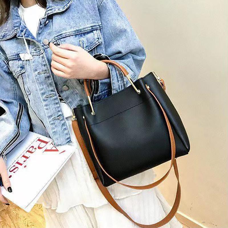

PU Leather Women Shoulder Bags Big Capacity Single Crossbody Bags Brand Designer Female Bag Ladies Casual Bucket Tote sac a main, Black