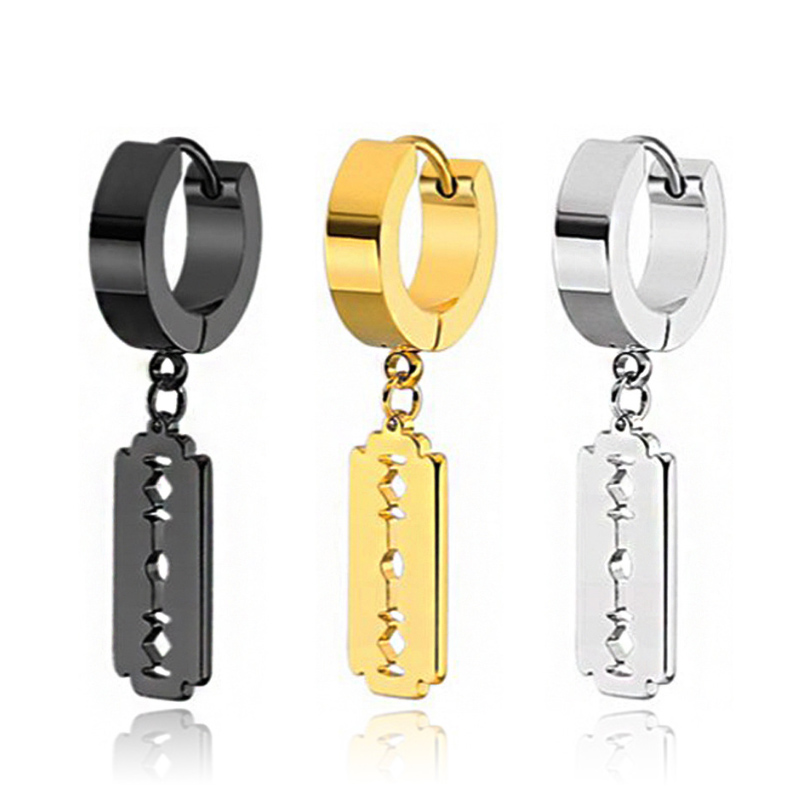 

Punk Blade Dangle Hoop earrings Fashionable Hip-hop Blades Style Ear Hoops Silver Black Gold Color Ear Jewellery For Men
