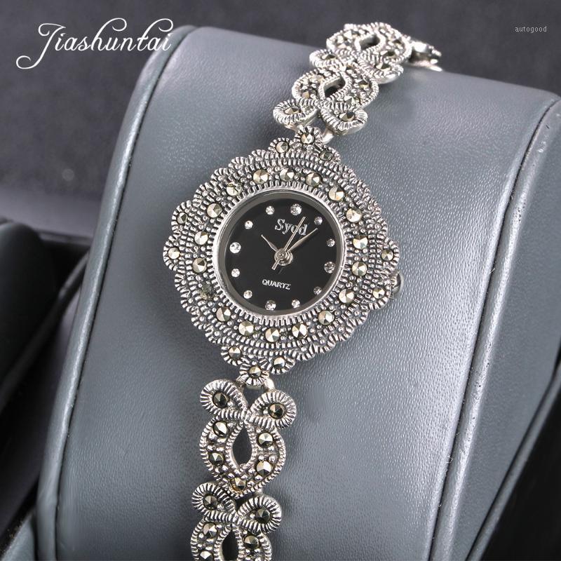 

Wristwatches JIASHUNTAI Vintage 100% Silver 925 Watch For Women Retro Sterling Clock Female Fashion Bracelets Jewelry1, Silver watch