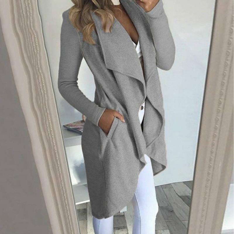 

Women Fashion Elegant Casual Clubwear Streetwear Trench Long Sleeve Autumn Spring Cardigan Coat 2020 New Fashion, Gray