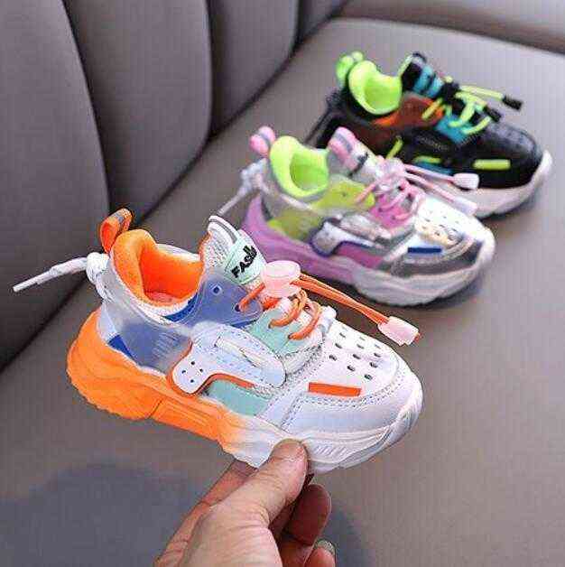 

2020 New Children Sport Shoes Girls Boys Casual Fashion Colorblock Breathable Soft Leather Non-slip Sneakers for Kids L220715, Black