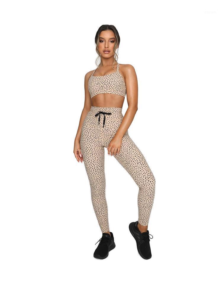 

New Style Wave Point Sport Suit Women Fitness Clothing Sportwear Yoga Set Running Leggings Gym Wear1, Apricot