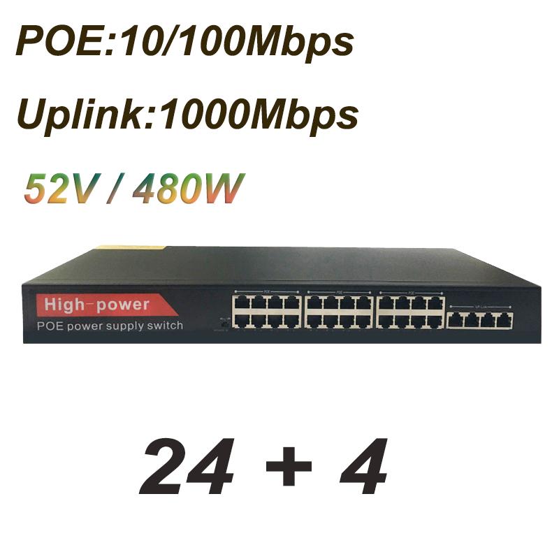 

52V 480W 24 Port POE Switch Ip Cameras Ethernet Network Switch Wireless Router AP Standard Lan HUB IEEE 802.3af/at 1000M SFP