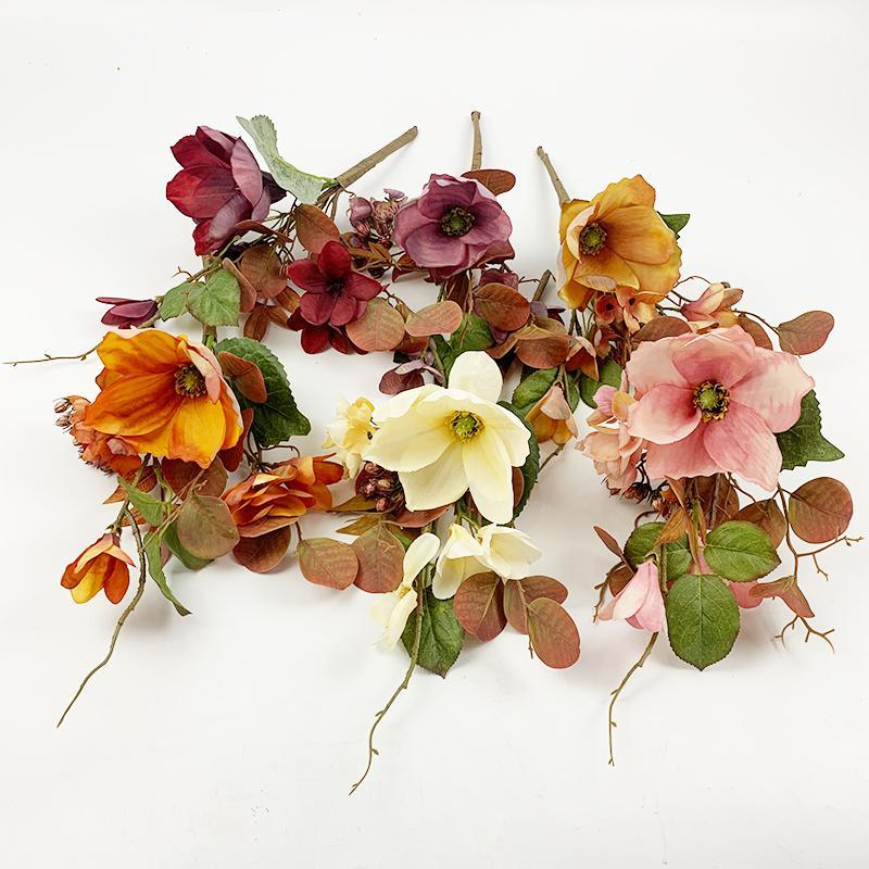 

37 cm high-quality products eucalyptus magnolia combination simulation flower European style retro bride wedding home decoration1, Plum