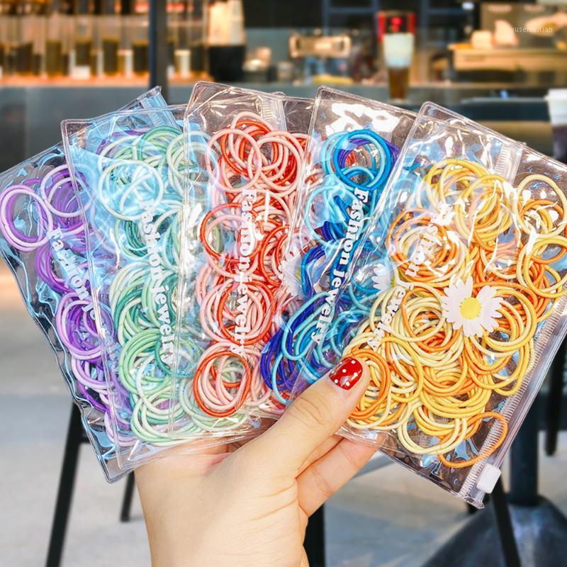 

100PCS/Bag Girls Cute Candy Color Basic Elastic Hair Bands Rubbers Scrunchie Ponytail Holder Hair Ornament Accessories1, 100pcs pack1