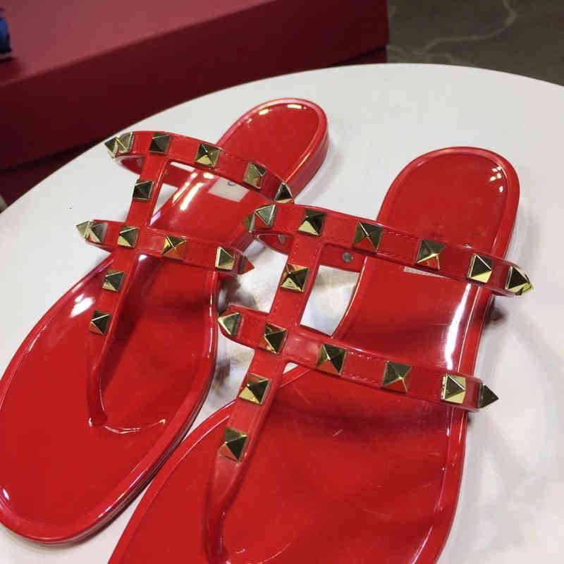 

Sandals shoes riveted lady's with genuine patent leather double-loop flat sandals slippers Don't rub off More than one color 61F8, Red