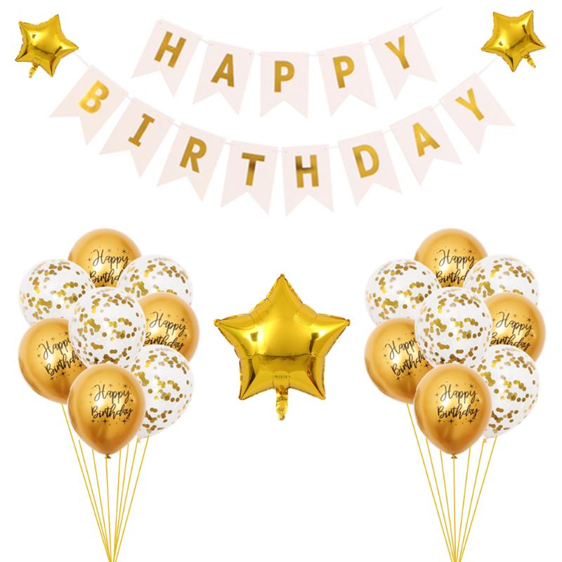 

1set Happy Birthday Letter Banner Gold Metallic Balloon confetti balloon Baby Shower Birthday Party Boy Girl Kids Party Decor