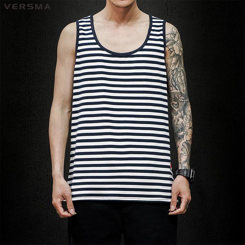 

VERSMA Summer Slim Fit Sleeveless Tank Top Bodybuilding Men Fitness Undershirt BF Sleeveless Striped Shirt Men Vest Dropshipping, 02