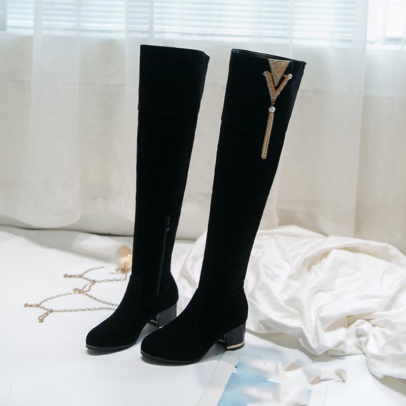 

Women Ladies Retro Over-the-Knee Suede Long Boots Black Increased Wedges Shoes woman Elegant Tube Knight Boots chaussures femme1