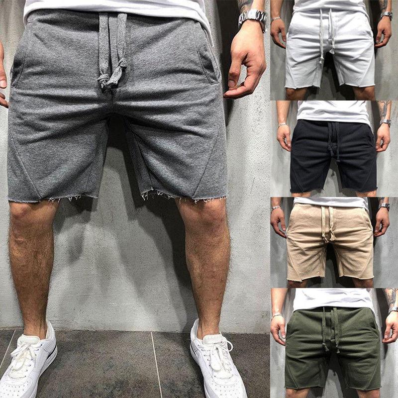 

2020 New Style Fashion Hot Men's Casual Short Solid Cotton Fitness String With Pocket Loose Wear Shorts, Black