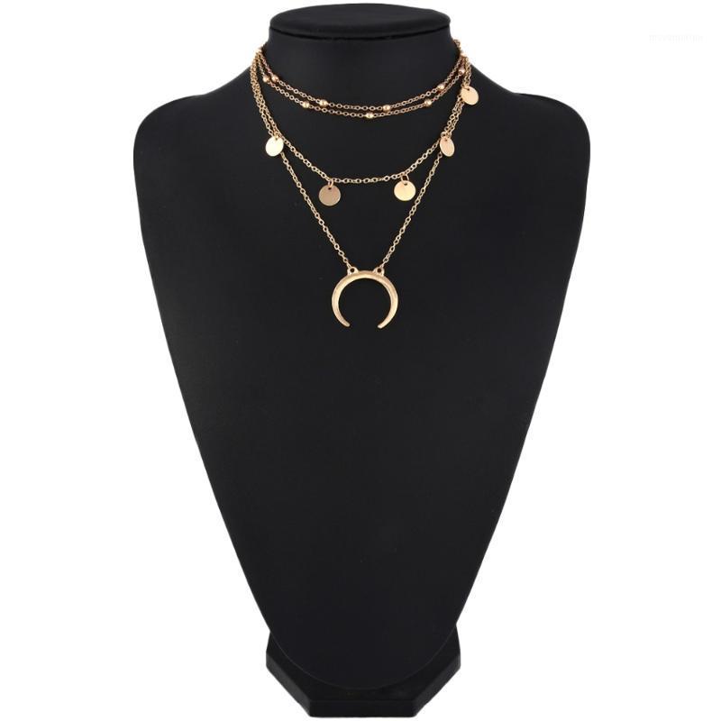 

Bohemian Sequins Moon Pendant Necklaces Vintage Multilayer Gold color Choker Necklace for Women Party Jewelry1