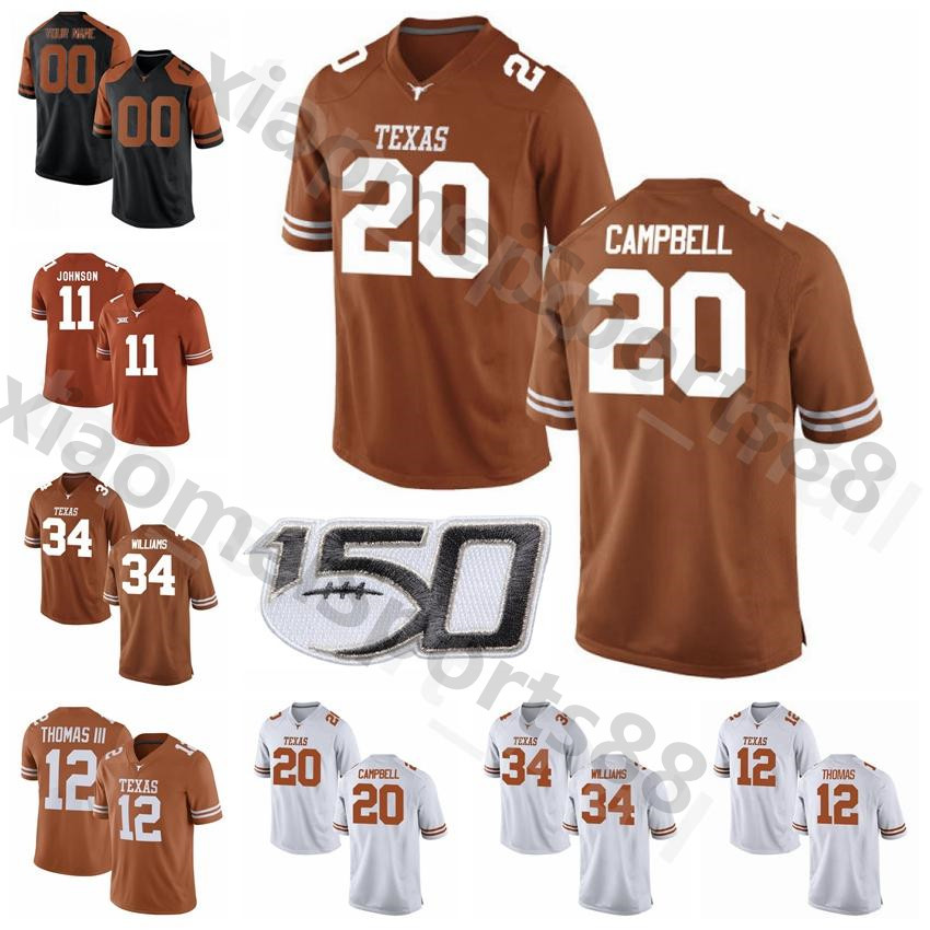 

NCAA College Football Texas Longhorns 20 Earl Campbell Jersey 34 Ricky Williams 10 Vince Young 12 Earl Thomas 11 Derrick Johnson Size S-3XL, As shown in illustration