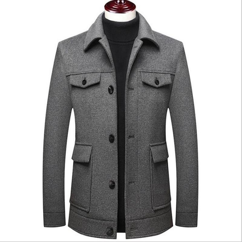 

Men's Short Woolen Coat Woolen Coat Middle-aged Men's Warm High Quality Wool Thick Jackets Men Wool, Gray