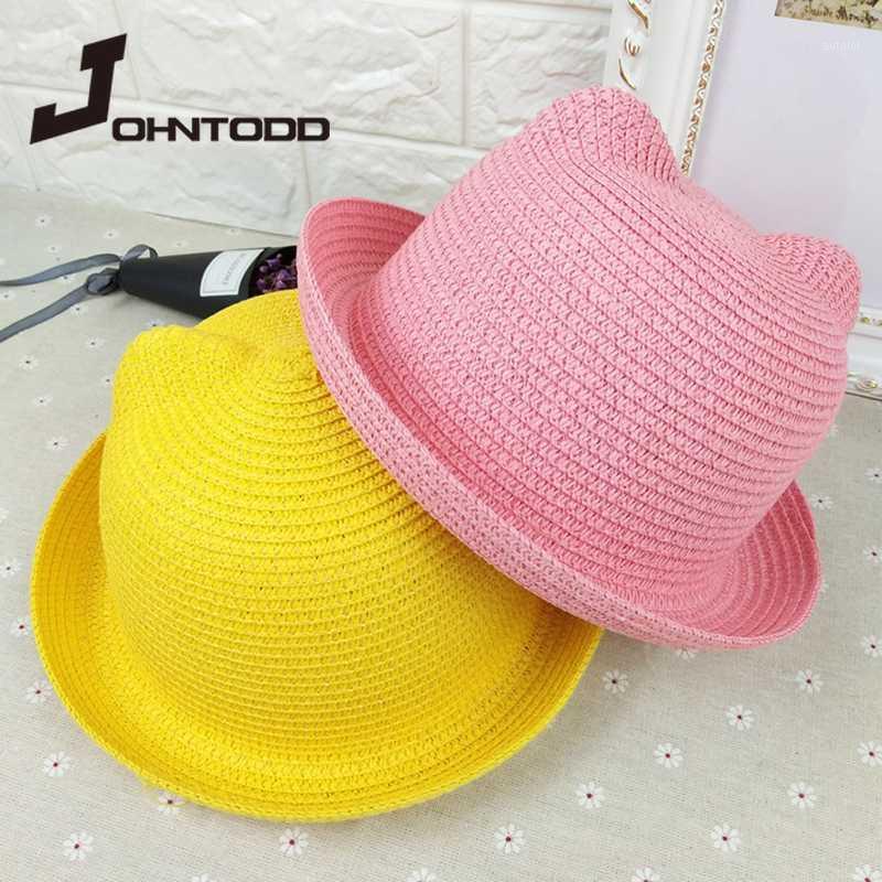 

New handmade straw hat 7-color children's straw hat summer sandal outing travel men and women baby cat ear sun gorro1