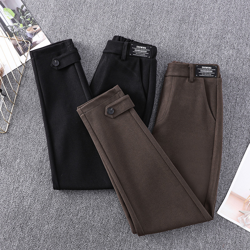 

Trousers Women Winter Woolen High Waist Plus Size Thick Loose Casual Full Length Coffe Black Female Harem Pants 5xl 201228, Black 9790