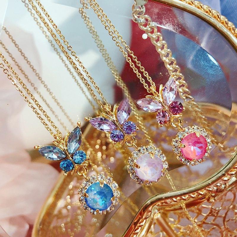 

MENGJIQIAO Korean Elegant Cute Butterfly Crystal Choker Necklace For Women Fashion Colorful Collares Jewelry Kolye Gifts