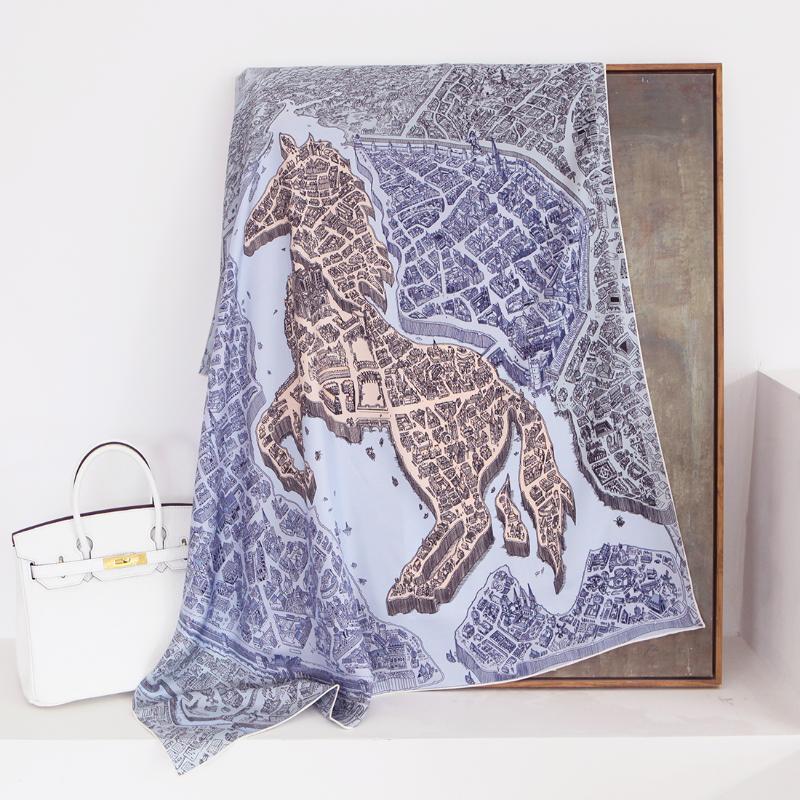 

Scarves 100%Mulberry Scarf Wrap Shawls 90*90cm Silk Head Scarfs For Women Twill Hand Rolled Edges Foulard En Soie, Blue;gray