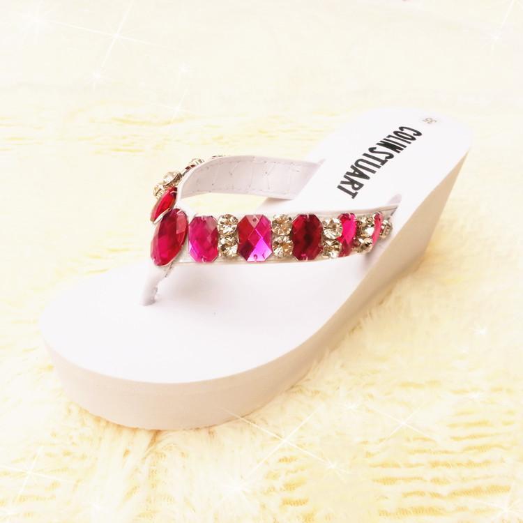 

Rhinestone Flip Flops Handmade Sewing Platform Shoes Female Wedged Sandals White Slippers Plus Size 40 Womens Shoes1