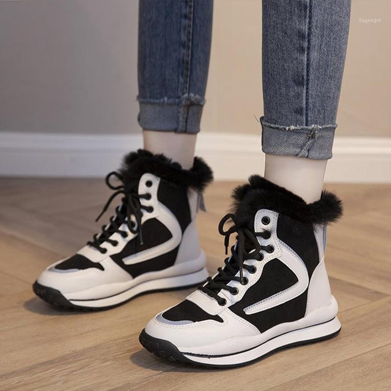 

Woman Ankle Boots Sneakers For Women Fur Plush Female Flats Platform Shoes Anti Slip Ladies Lace Up Botas Mujer Mixed Colors1, Black
