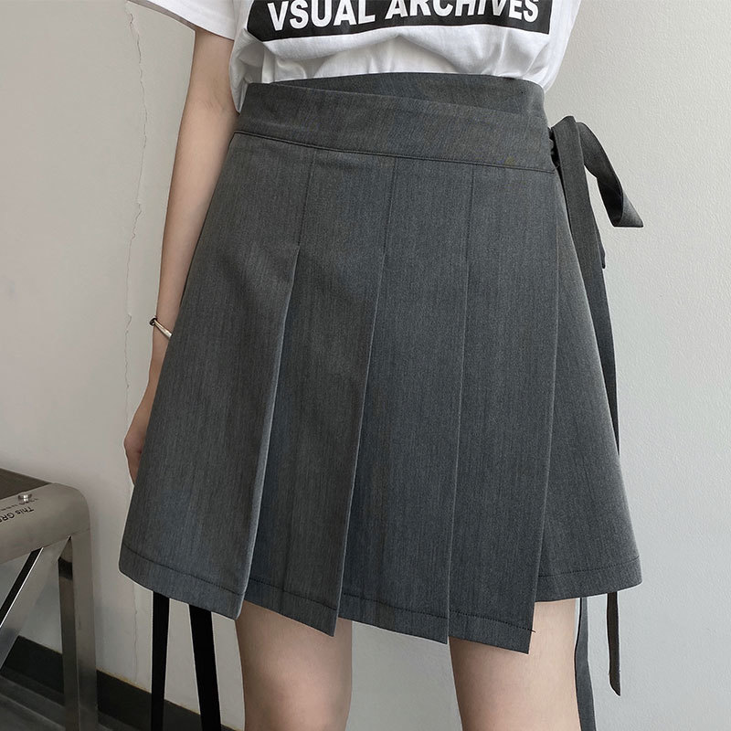 

2021 New 2 female colours Autumn high-waist style mini skirt irregular color a line plied with women (x1538 TB95, Gray.