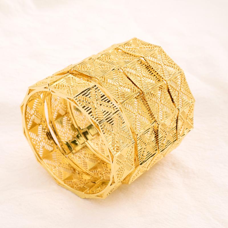 

24K Bangles 4Pcs/lot Ethiopian Africa Fashion Gold Color Bangles For Women African Bride Wedding Bracelet Jewelry Gifts