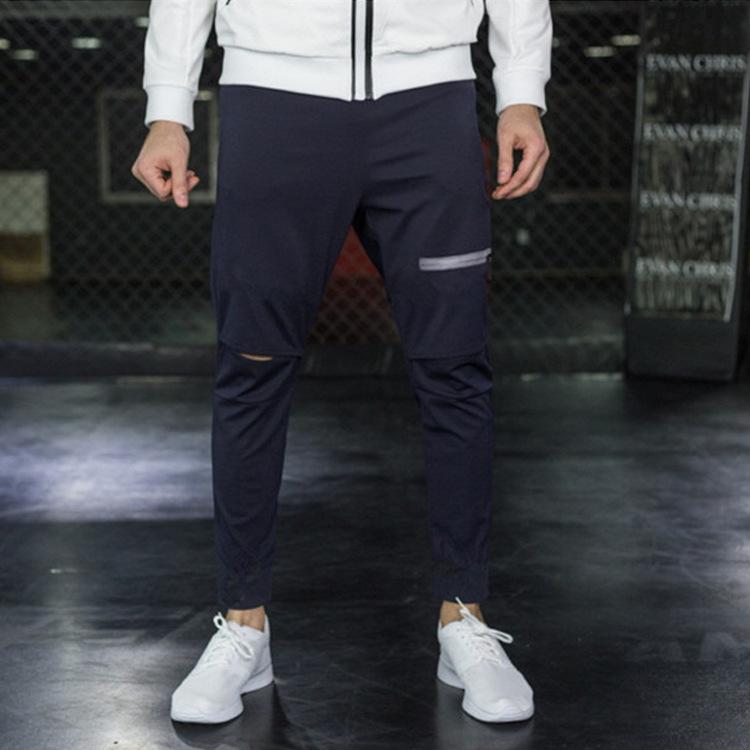 

Casual with Holes Pants Men Training Trousers Running Fitness Zipper Athletic Pants Skinny Casual a Generation of Fat, Black