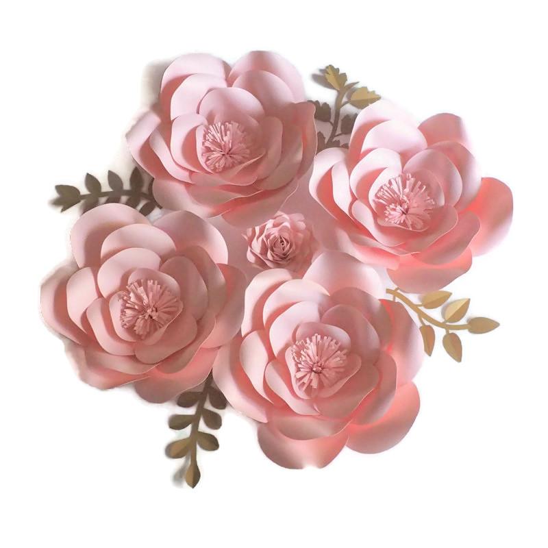 

2021 DIY Full Kits Baby Pink Giant Paper Rose Backdrop 5PCS + Leaves 4PCS For Wedding & Event Baby Nursery Artificial Video, Custom color