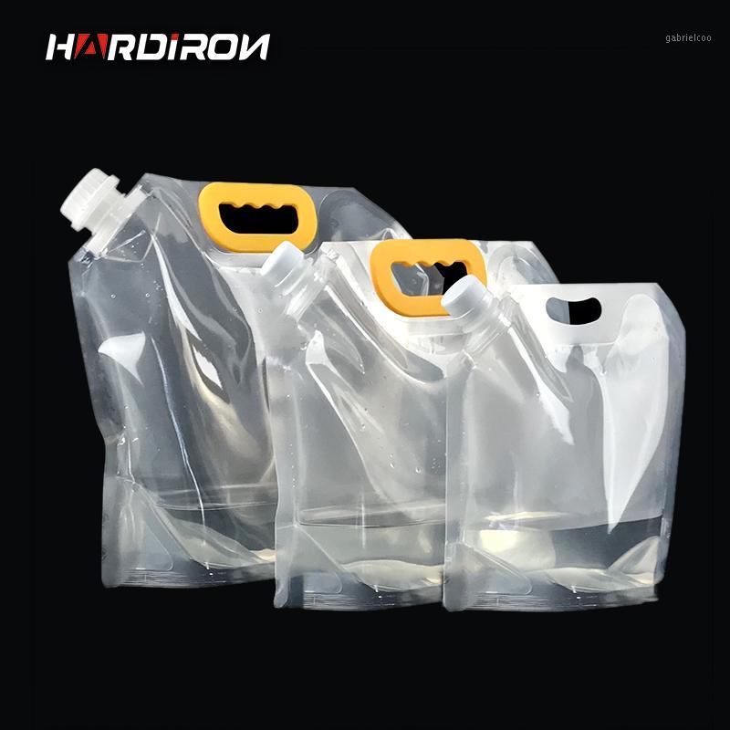 

HARDIRON Large Disposable Craft Beer Plastic Packaging Bag Juice Liquid Drink Yellow Handle Transparent Standing Bag1