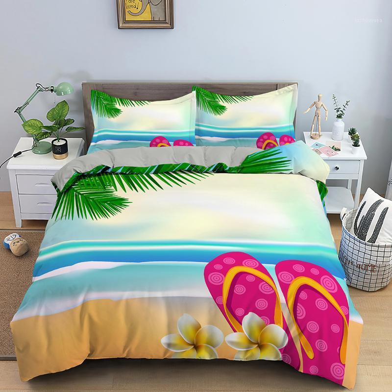 

Summer Beach Landscape Pattern Bedding Sets Sandals Shoes Duvet Cover Bed Linen Juice Bedclothes /Queen/King Size Bed Room1, Pattern 04