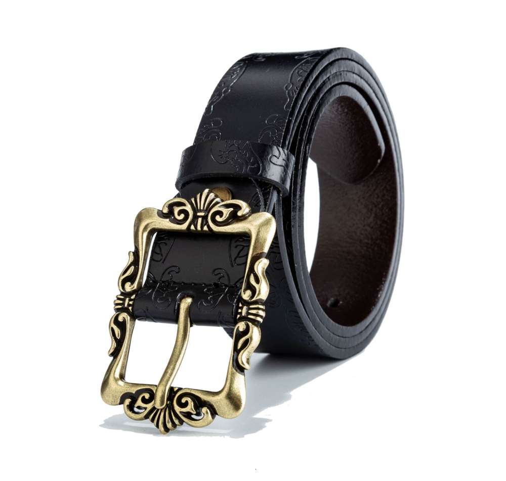 

New two-layer leather Korean women's decorative belt fashion versatile leather pin buckle belt, Black