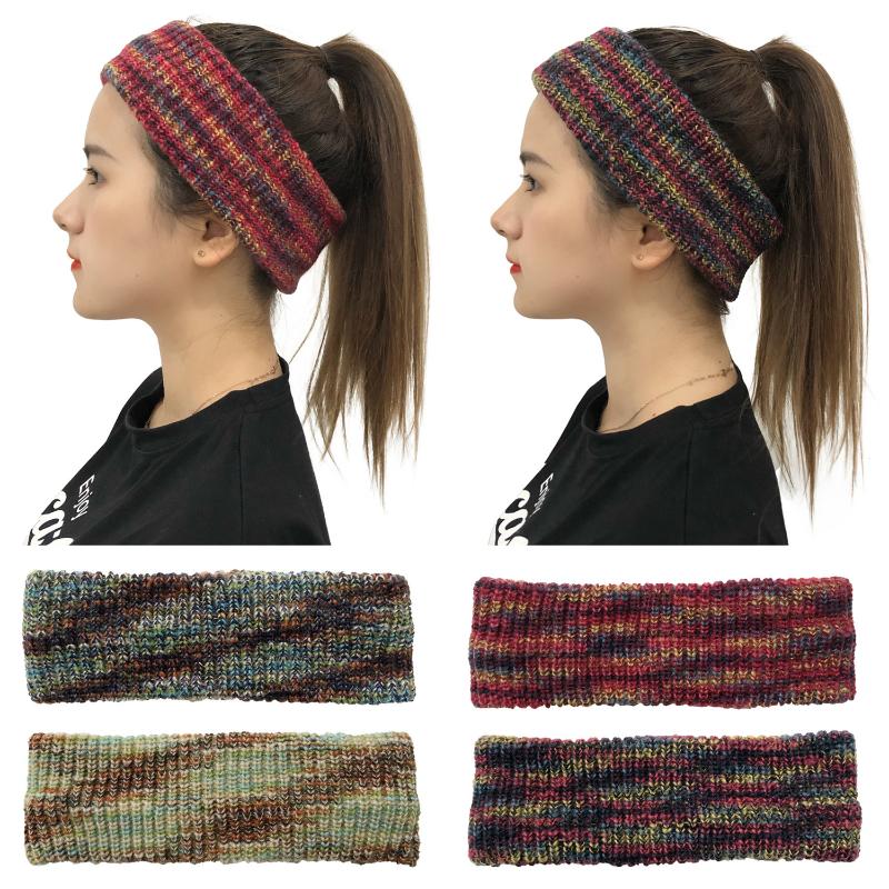 

Tie Dye Headwear Knitted Crochet Twist Headband Turban Winter Ear Warmer Headwrap Elastic Hair Band for Women's Hair Accessories, Beige with c tag